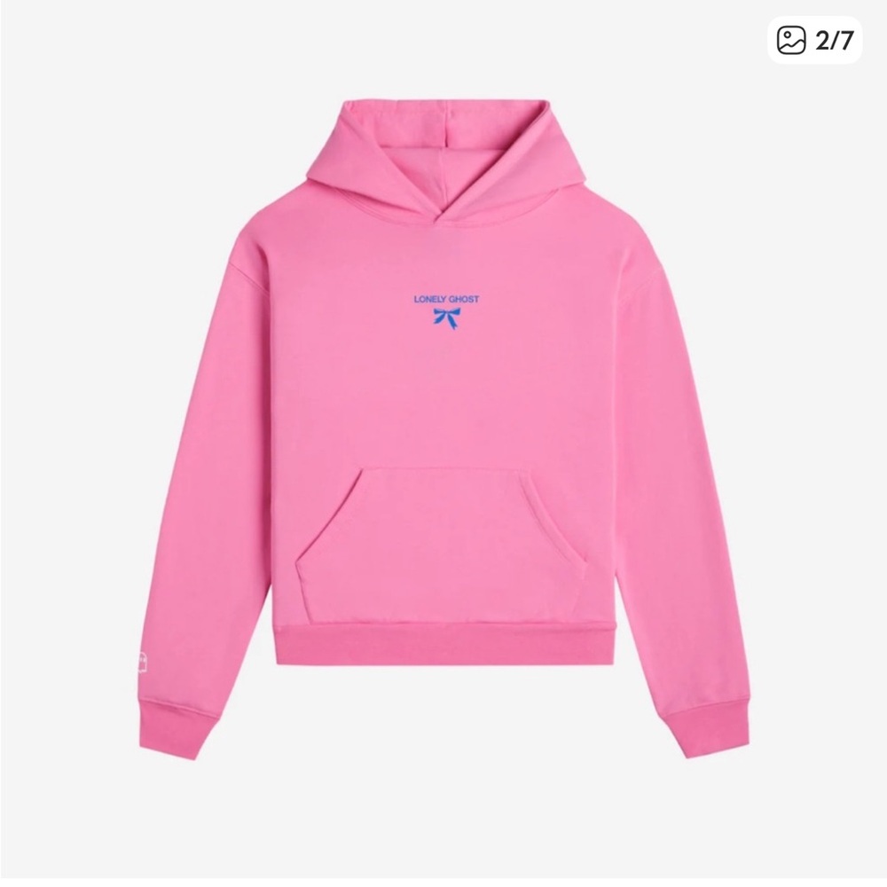 Lonely Ghost Pink Bow Hoodie with Blue Script